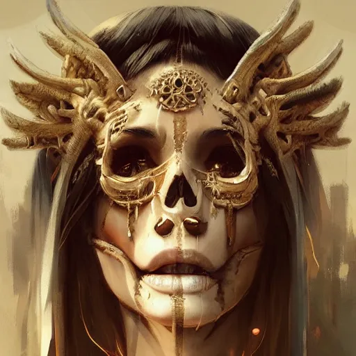 Image similar to a beautiful portrait of a skull goddess by Greg Rutkowski and Raymond Swanland, Trending on Artstation, ultra realistic digital art