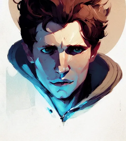 Image similar to portrait of cullen from dragon age by atey ghailan, by greg rutkowski, by greg tocchini, by james gilleard, by joe fenton, by kaethe butcher, dynamic lighting, gradient light blue, brown, blonde cream and white color scheme, grunge aesthetic