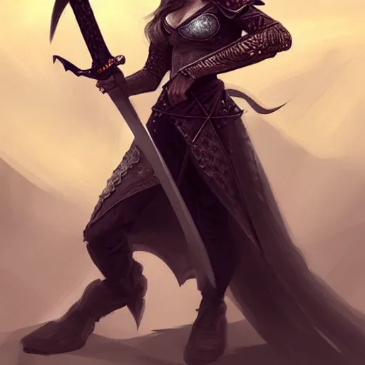 Image similar to a woman holding a sword with a dragon on it, concept art by Nína Tryggvadóttir, tumblr contest winner, fantasy art, official art, concept art, high detail