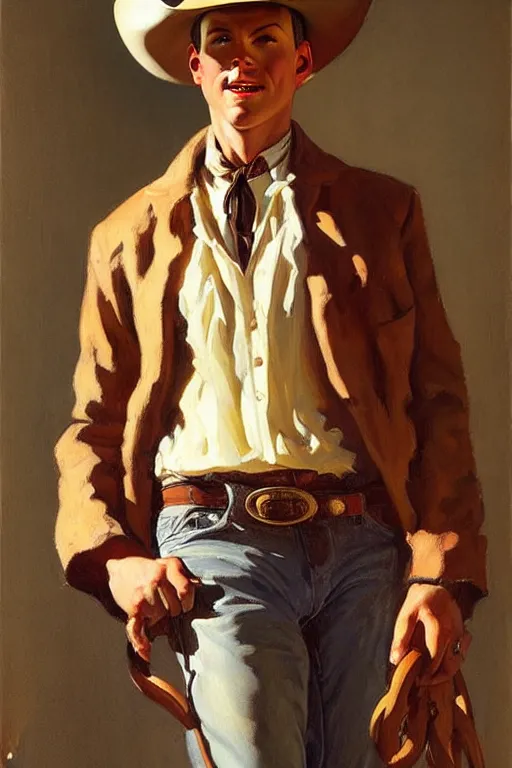 Prompt: attractive cowboy, painting by mark maggiori, j. c. leyendecker