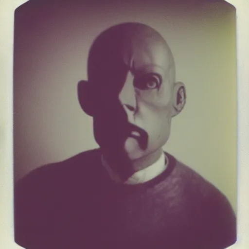 Prompt: a man with subtly distorted facial features, creepy, scary, nightmare fuel, distressing, unsettling, uncanny valley!!!, old polaroid, expired film,