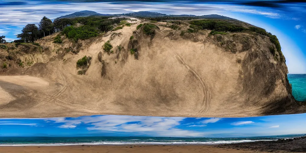 Prompt: 3 6 0 panorama of a california beach