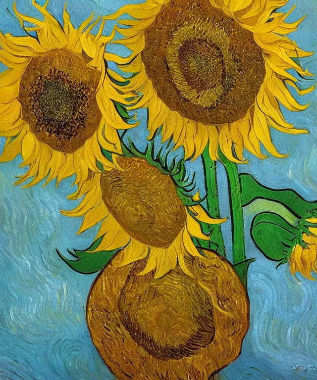 Image similar to sunflower, water painting, vincent van gogh, heavenly, sun rays, intricate, colorful, highly detailed, soft tones