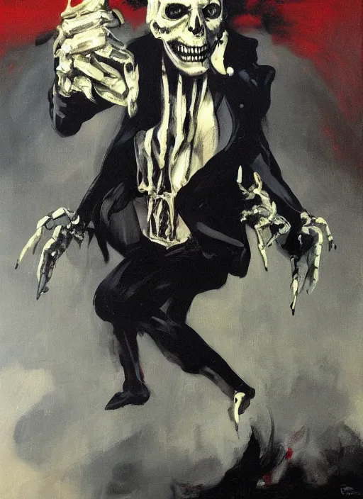 Image similar to joe biden satan, skeleton, libtard scary, painting by phil hale, fransico goya,'action lines '!!!, graphic style, visible brushstrokes, motion blur, blurry, visible paint texture, crisp hd image