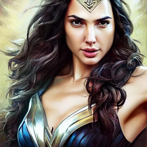 Image similar to gal gadot in the style of stefan kostic, realistic, full body, sharp focus, 8 k high definition, insanely detailed, intricate, elegant, art by stanley lau and artgerm