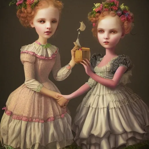 Prompt: victorian children, 8 k, 3 - d, unreal engine, amazing background, trending on artstation, style of mark ryden