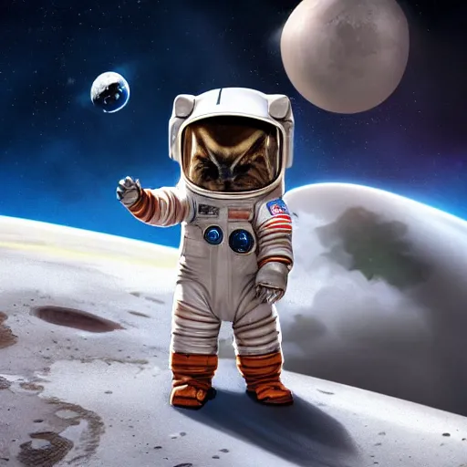 Prompt: an adorable chipmunk in an astronaut suit on the moon, warm lighting with cool shadows, digital painting, detailed, trending on artstation, in the style of dominik mayer thomas dubois, gaston bussiere, 8 k, octane render
