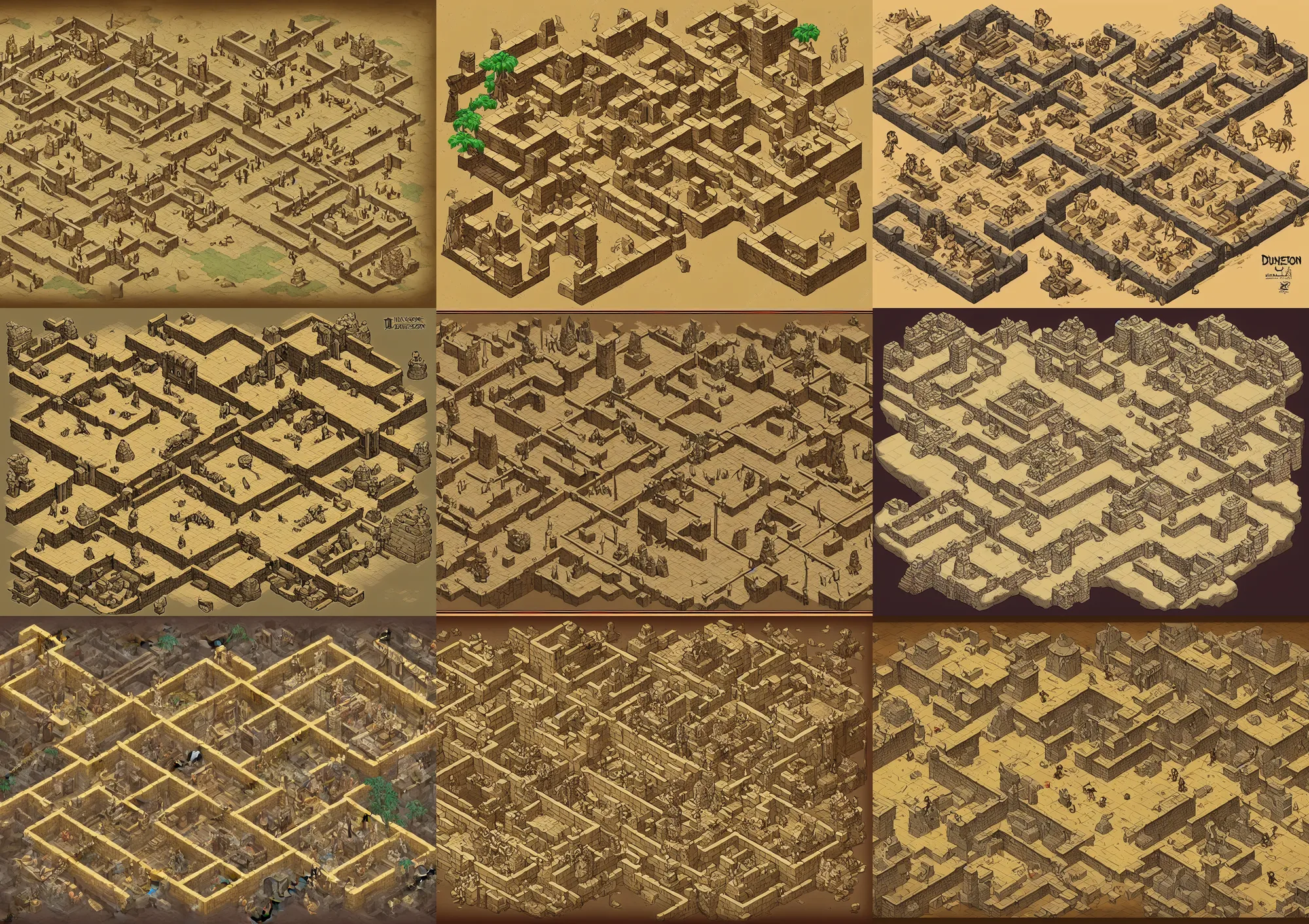 Prompt: isometric dungeon map n the style of an ancient egyptian scroll.