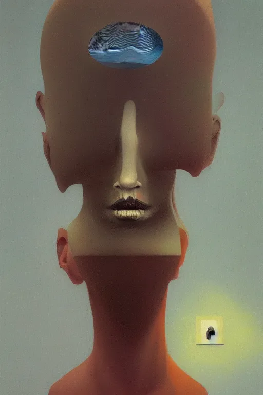 Image similar to woman wearing oculus and digital glitch head edward hopper and james gilleard, zdzislaw beksisnski, higly detailed