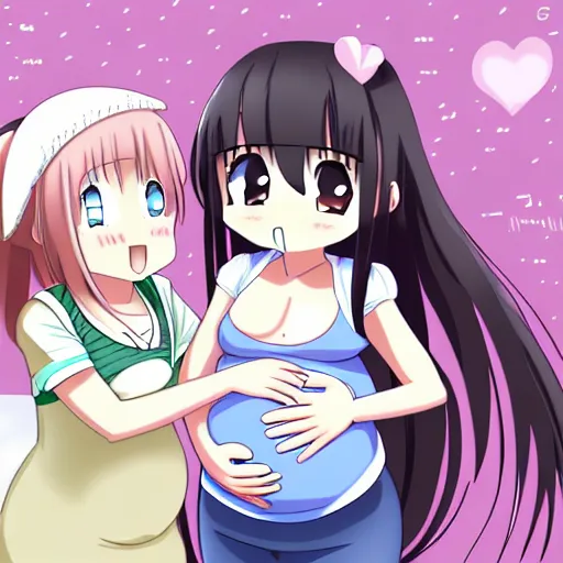 Image similar to cute girl pregnant with triplets at 4 0 weeks, baby movings in belly, anime art, trending on pixiv