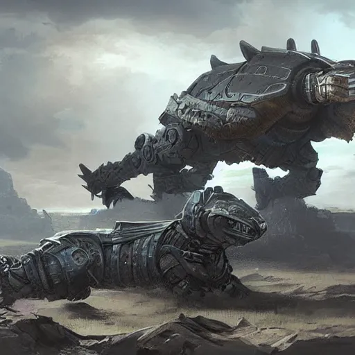 Image similar to armored robotic panther, matte painting concept art by jama jurabaev and by vitaly bulgarov