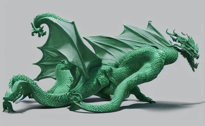 Image similar to statue of a dragon made of green jade, subsurface scattering, translucent, Dynamic Light and Shadows, Rendering, Redshift, 8k