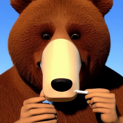 Image similar to a bear smoking a joint, pixar style, 4 k