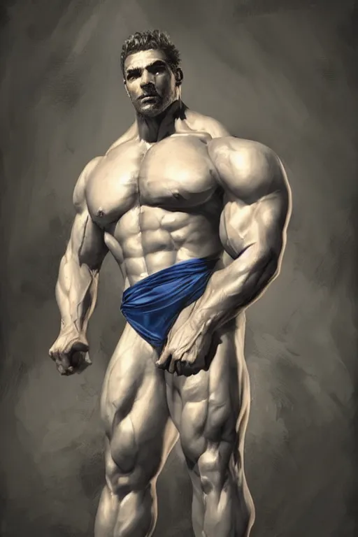 Prompt: portrait of crossfiter guillaume briant, seducing, powerful, musculated, musctache, by aenaluck, artgerm and roberto ferri and greg rutkowski, blue and white tones, digital painting, artstation, concept art, smooth, sharp foccus ilustration hq