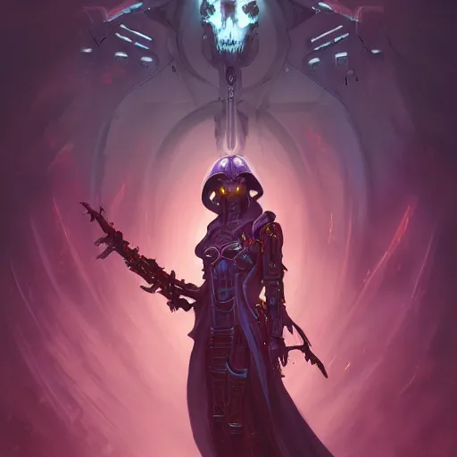 Image similar to portrait of a cybernetic grim reaper, cyberpunk concept art by pete mohrbacher and artgerm and wlop and greg rutkowski and deathburger, digital art, highly detailed, intricate, sci - fi, sharp focus, trending on artstation hq, deviantart, unreal engine 5, 4 k uhd image