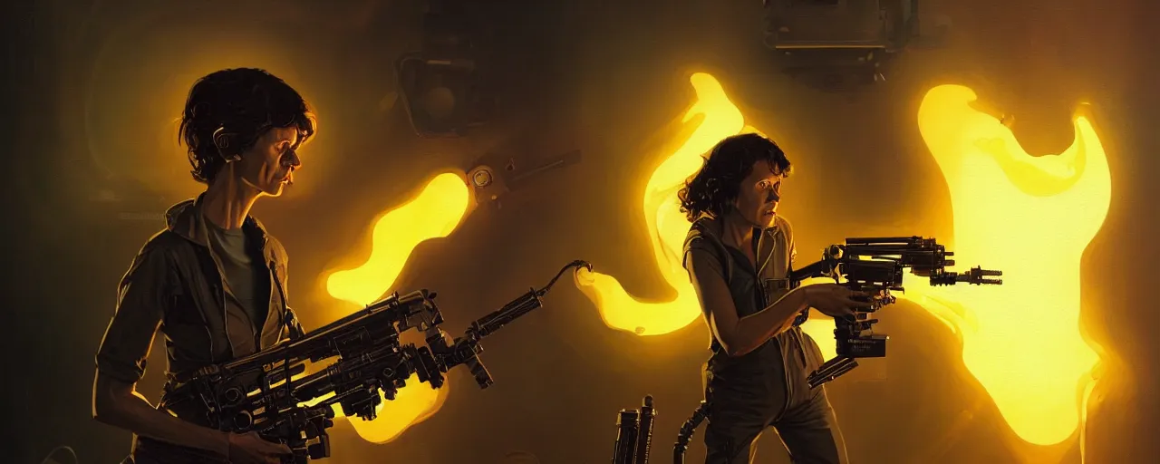 Image similar to duotone dark concept illustration 3 / 4 portrait of ellen ripley with flame thrower. sneaking xenomorph shape in background. cinematic volumetric lighting space. golden ratio accidental renaissance. by sachin teng and sergey kolesov and ruan jia and heng z. graffiti art, scifi, fantasy, hyper detailed. octane render. concept art. trending on artstation