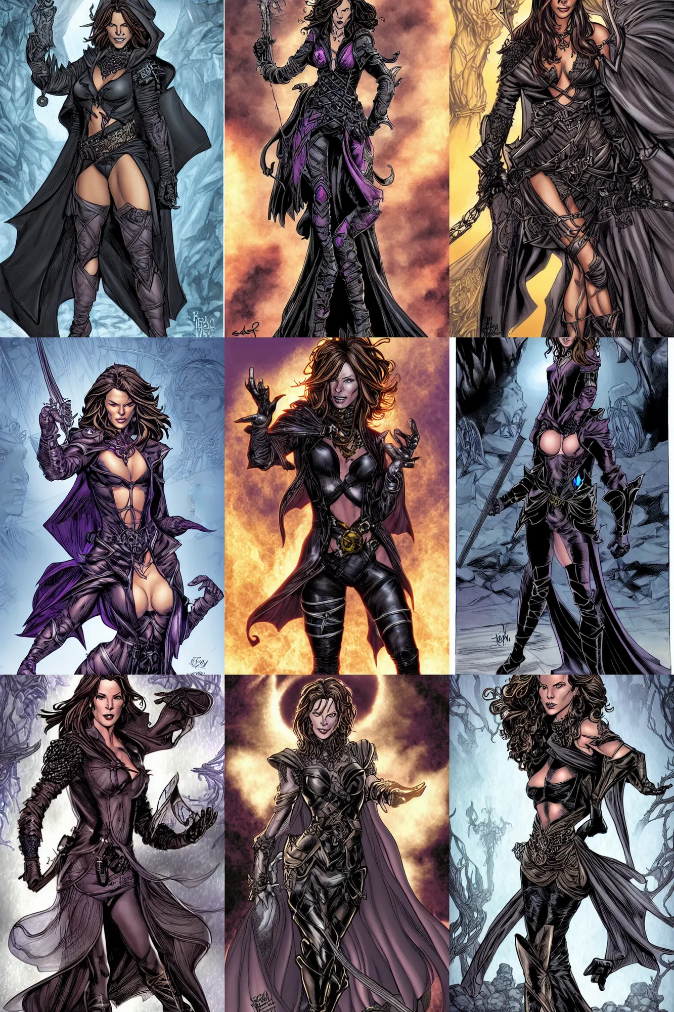 Prompt: kate beckinsale as dnd warlock or paladin or thief, female, by ethan van sciver