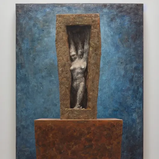 Prompt: a detailed, impasto painting by shaun tan and louise bourgeois of an abstract forgotten sculpture on a pedestal by ivan seal and the caretaker