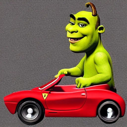 Prompt: shrek driving a ferrari