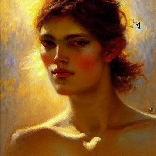 Prompt: beautiful oil portrait painting of androgynous person by gaston bussiere