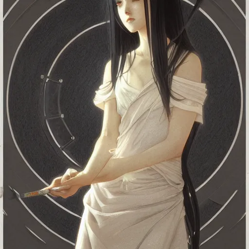 Image similar to beautiful lifelike award winning pencil illustration of iwakura lain trending on art station artgerm greg rutkowski alphonse mucha museum quality cinematic atmospheric