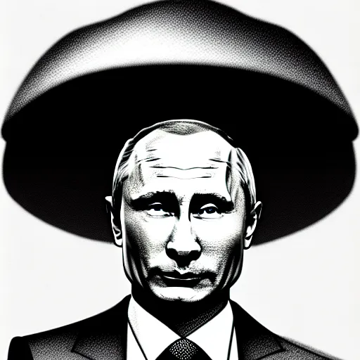 Image similar to vladimir putin as a mushroom cloud, cartoonish, ultra detailed pencil drawing