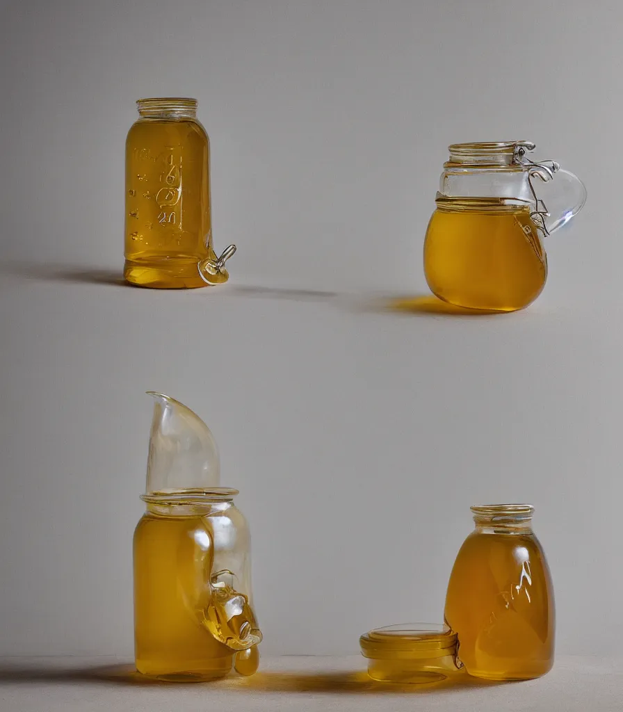 Image similar to klein bottle honey jar, product photography, beautiful studio photography