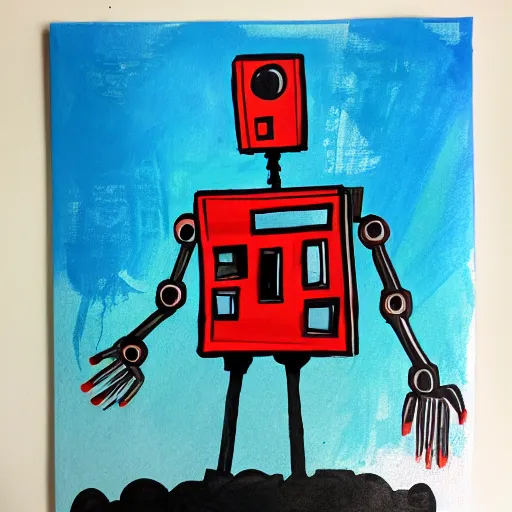 Prompt: splash painting of a robot building a human