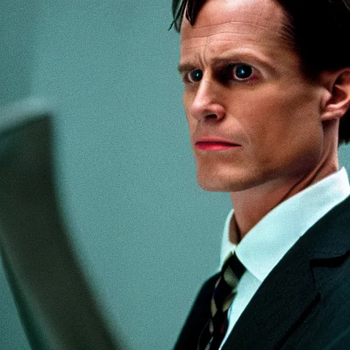 Prompt: steve ogg in american psycho, 4 k, high detail, high - resolution photograph, professional photography, ultra - detail