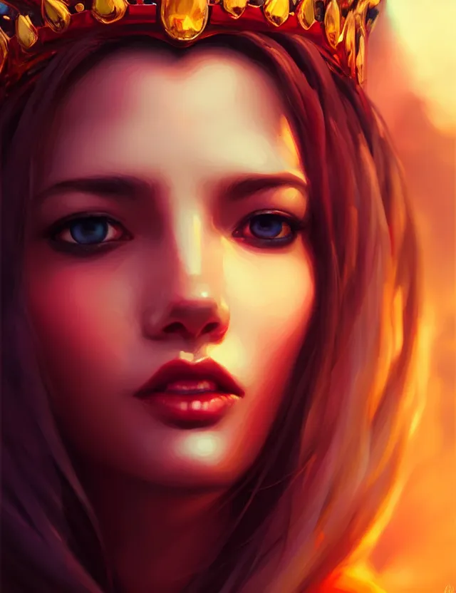 Prompt: blurred background. close-up portrait of a goddess in crown, by artgerm, Afarin Sajedi and Alena Aenami. unreal engine