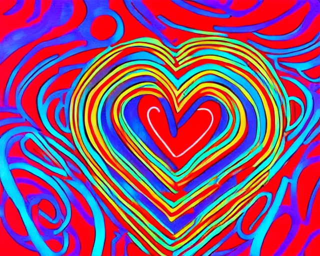 Image similar to graffiti, heart made with circles and lines, vivid colors, highly detailed, simple, no jagged lines, smooth, artstation, artwork by d * face