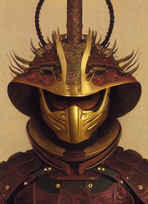 Image similar to portrait of hide the pain harold in a chinese dragon in armor and helmet, majestic, solemn, symmetrical, detailed intricate, hyper realistic, by bouguereau