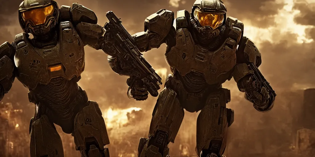 Image similar to Doom Guy and Master Chief in Las Vegas, realistic 4k octane beautifully detailed render, 4k post-processing, highly detailed, intricate complexity, epic composition, magical atmosphere, cinematic lighting, masterpiece, ultra hd