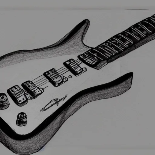 Image similar to sketch of a prototype concept design electric guitar, blade runner style,