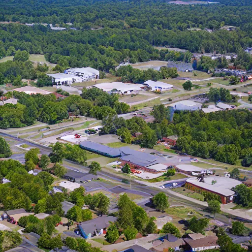 Prompt: an aerial view of Cullman, Alabama, award winning photo, artstation, 8k quality,