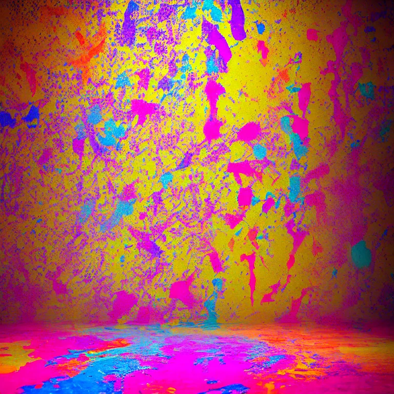 Image similar to colorful paint splatter inside of a marble temple, film photo, soft lighting album cover, nostalgia, gradient, light reflection