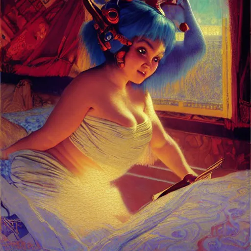 Image similar to portrait of sulley from monsters inc in bed. fantasy painting by gaston bussiere craig mullins jc leyendecker gustav klimt artgerm greg rutkowski john berkey, bergey, craig mullins, ruan jia, raymond swanland, tom lovell