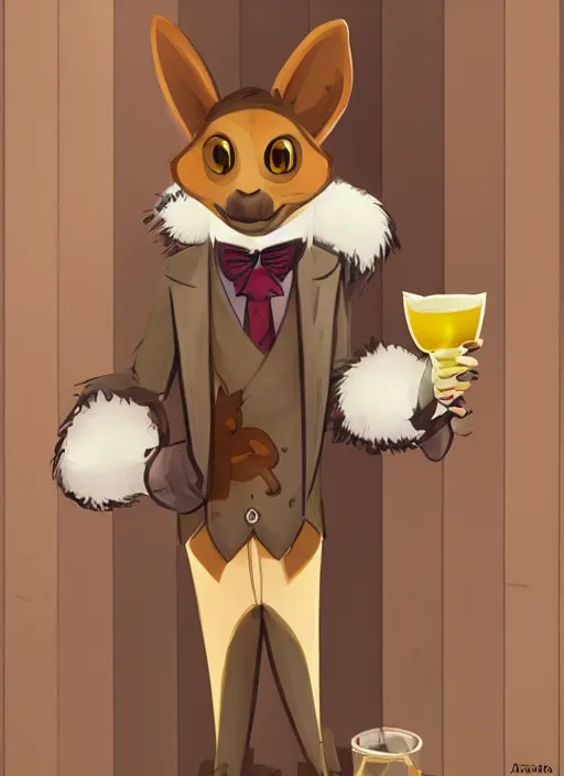 Prompt: squirrel anthro as a dapper bartender with a big fluffy tail, detailed painterly art style, 🐿🍸🍋, furaffinity, trending on artstation