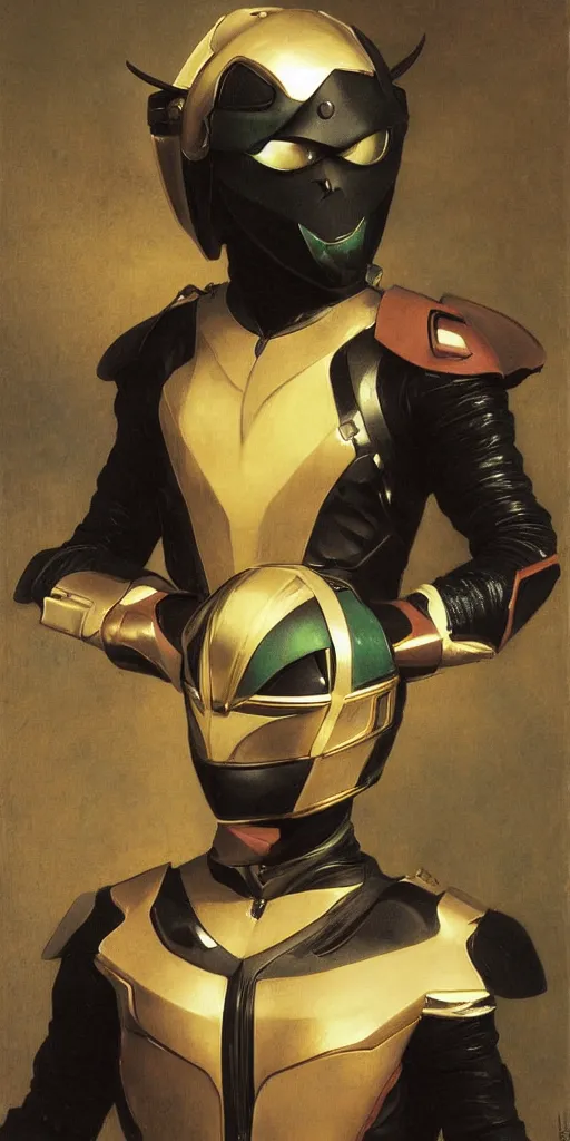 Prompt: portrait of a kamen rider, full set of equipment, helmet, majestic, solemn, by bouguereau