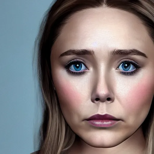 Prompt: Elizabeth Olsen, frowning eyebrows, saying 'No', photorealistic, 4k, 8k