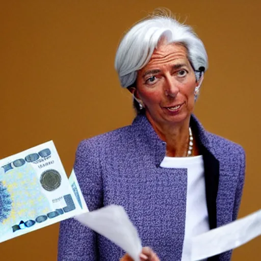 Image similar to Christine Lagarde using euro bills as wallpaper