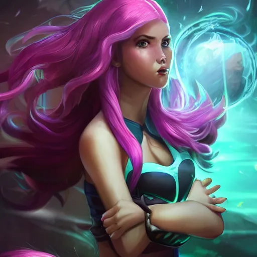 Image similar to kaisa from league of legends, daughter of the void, portrait, playing table tennis