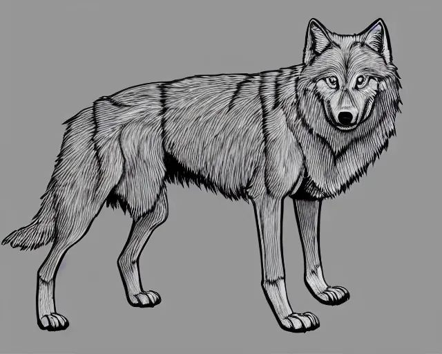 Prompt: professional digital art of a full-body outline of a wolf, extremely simple, no color, high quality, HD, 8K,