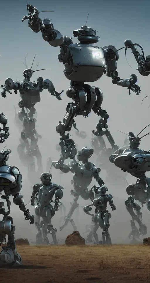 Prompt: robot army on a battlefield, sci fi, 3D, unreal engine 5