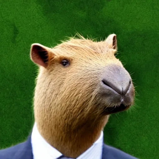 Image similar to capybara head, a man wearing a suit capybara head