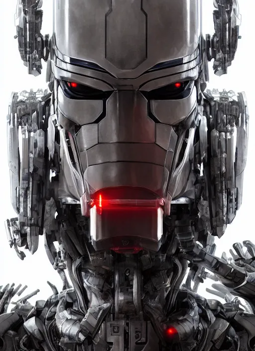 Image similar to cyborg, borg, android, strogg, face of a man, body of a robot, droid, robocop, cable, victor stone, ultron, terminator, machine, flesh, quake, doom demon, wolfenstein, monster, octane render, from an anime movie, symmetry, symmetrical, concept art by ruan jia and greg rutkowski