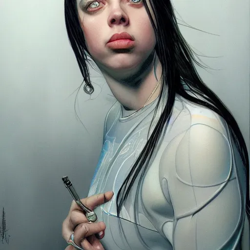 Image similar to Billie Eilish, by Chris Moore, by Mark Brooks, by Donato Giancola