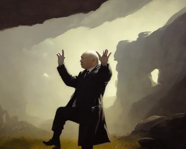 Image similar to president of poland opens a dark portal. fantasy art by greg rutkowski, gustave courbet, rosa bonheur, edward hopper. faithfully depicted facial expression, perfect anatomy, sharp focus, global illumination, radiant light, detailed and intricate environment, trending on artstation