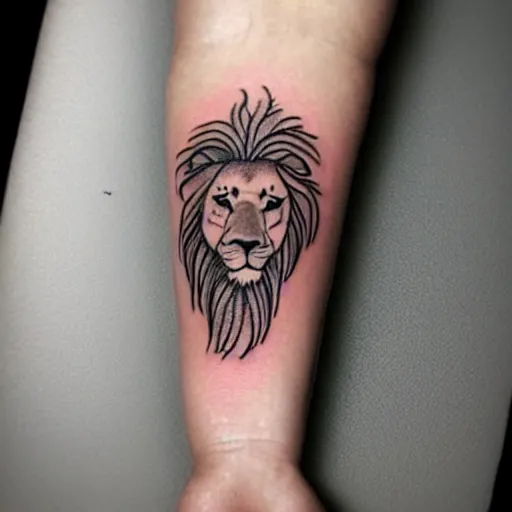 Prompt: crappy tattoo of a lion, drawn by a toddler