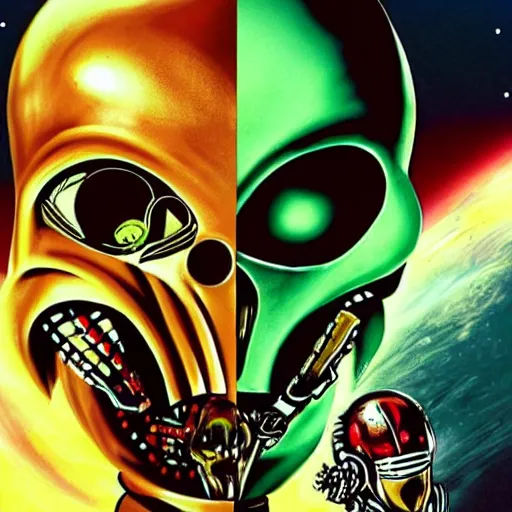 Image similar to mars attacks with alien vs predator